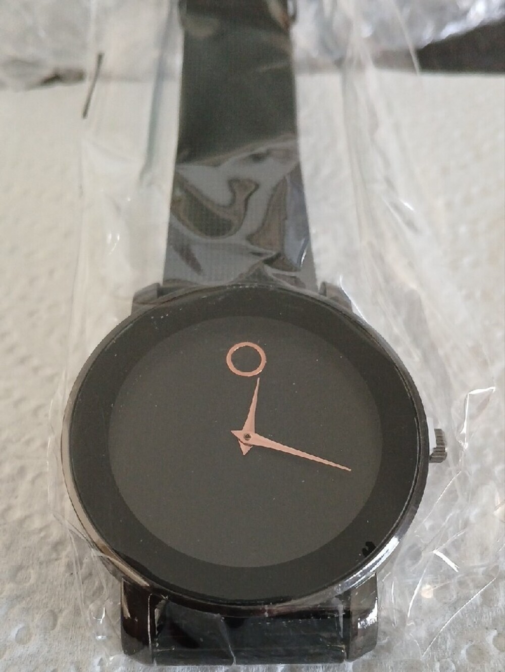 Black Minimalist Watch with Rose Gold Hands . - Picture 2 of 5